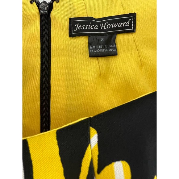 Jessica Howard Sleeveless Dress Size 8 Black Yellow Floral Print Back Zipper - Picture 3 of 8